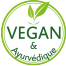 Pictogramme représentant un produit vegan et ayurvédique, c'est-à-dire qu'aucune substance animale n'est intervenue dans sa fabrication. Ce produit a été élaboré selon les principes de l'Ayurveda et n'a pas été testé sur les animaux.