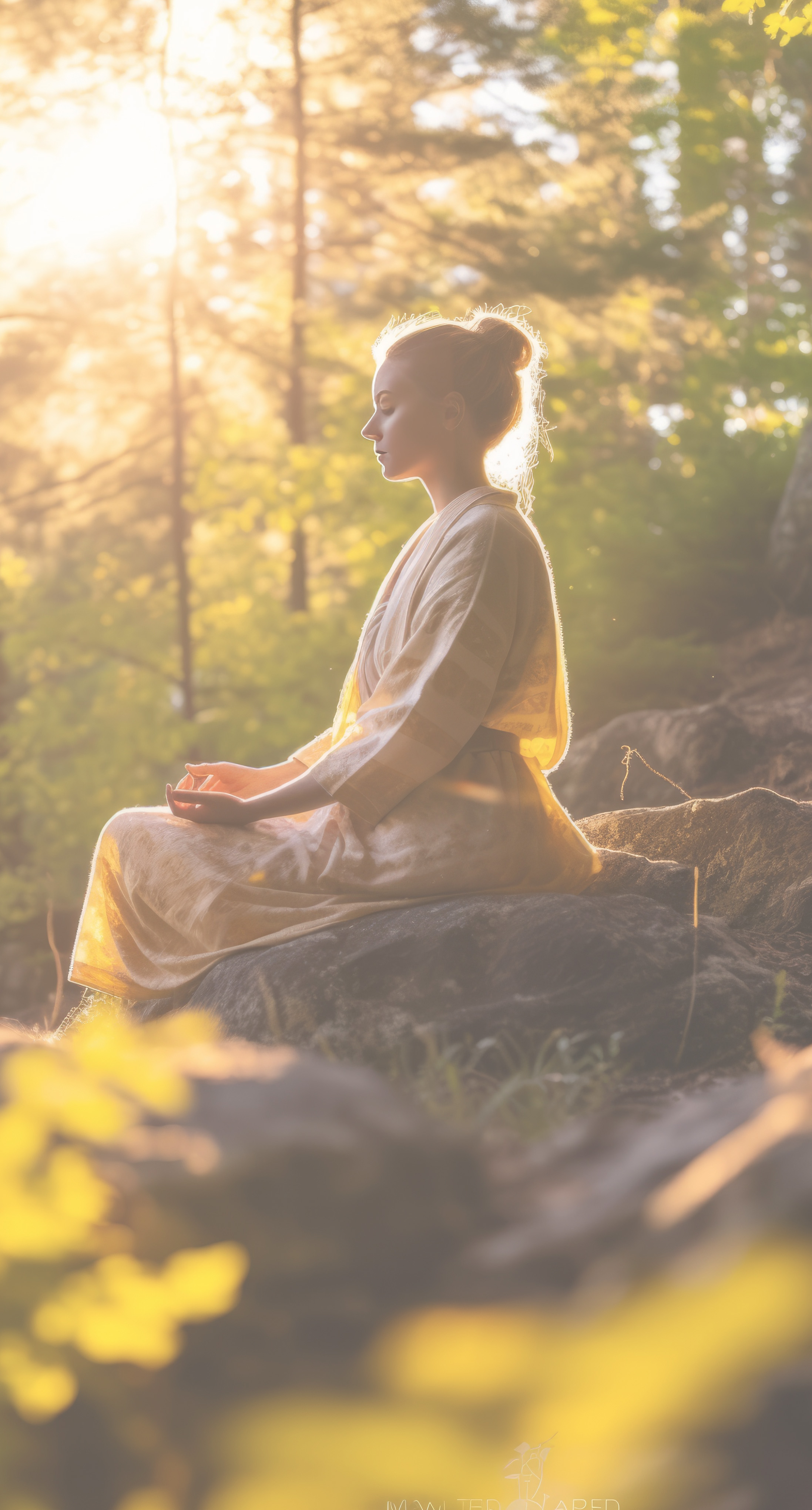 Woman practicing meditation in the forest